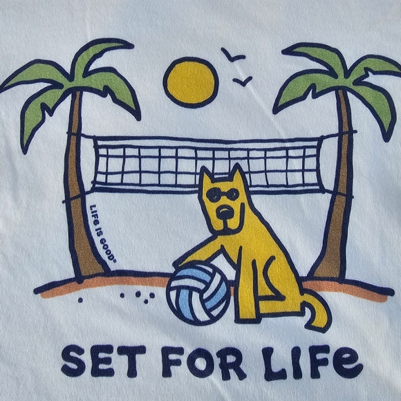 Life Is Good White Tee with Yellow and Green Graphic - Picture 1 of 6